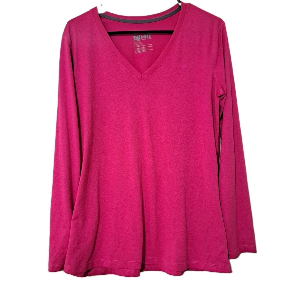 Nike Dri-Fit Hot Pink Long Sleeve Womens Large Vneck Winter Fall Ski